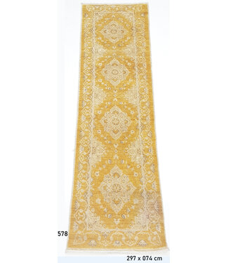 Gelber Ziegler Läufer – Handgeknüpft Wolle – 297 x 074 cm