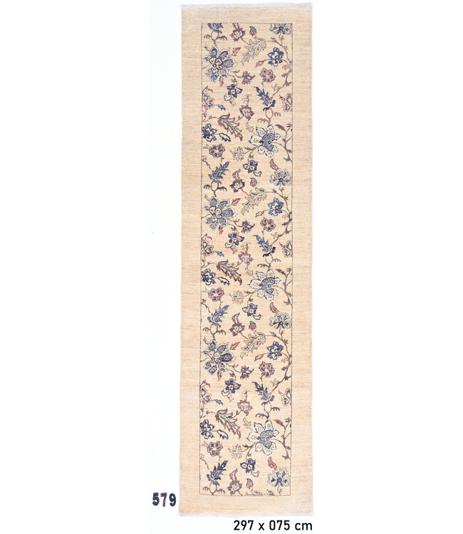 Beiger Ziegler Läufer – Handgeknüpft Wolle – 297 x 075 cm