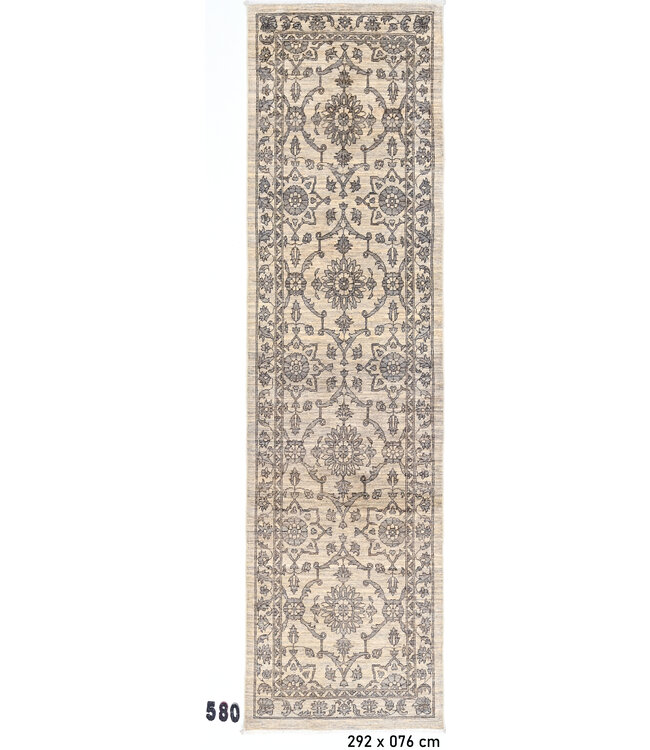 Beige Grey Ziegler Runner – Hand-Knotted Wool – 292 x 076 cm