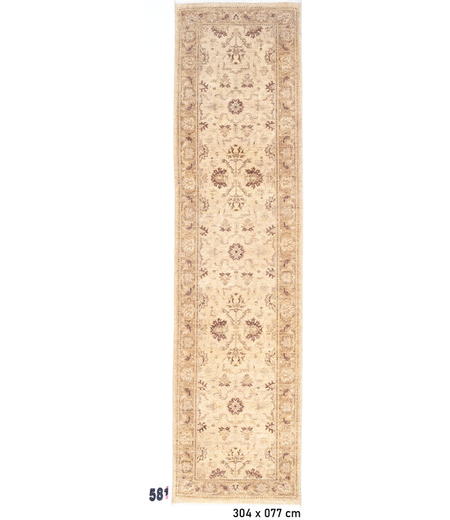 Beige Braun Ziegler Läufer – Handgeknüpft Wolle – 304 x 077 cm