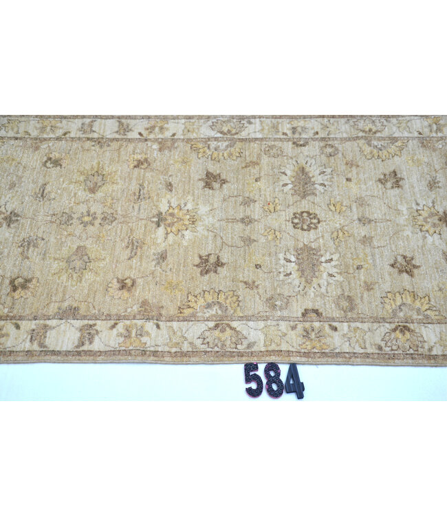 Zandkleurige Ziegler Loper – Handgeknoopt Wol – 290 x 076 cm