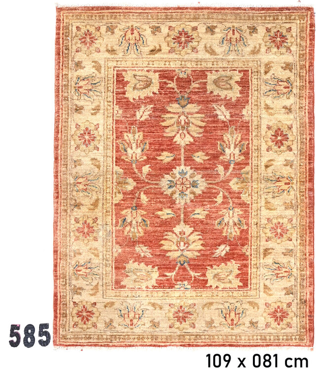 Rood-Beige Ziegler Tapijt – Handgeknoopt Wol – 109 x 081 cm