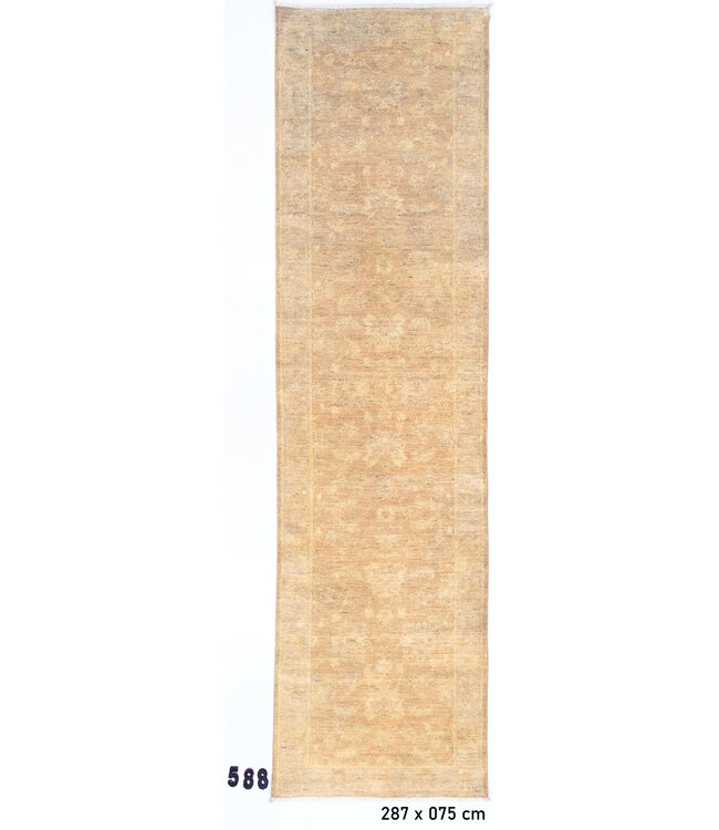 Sand-Colored Modern 588 – Hand-Knotted Wool Runner 287 x 075 cm
