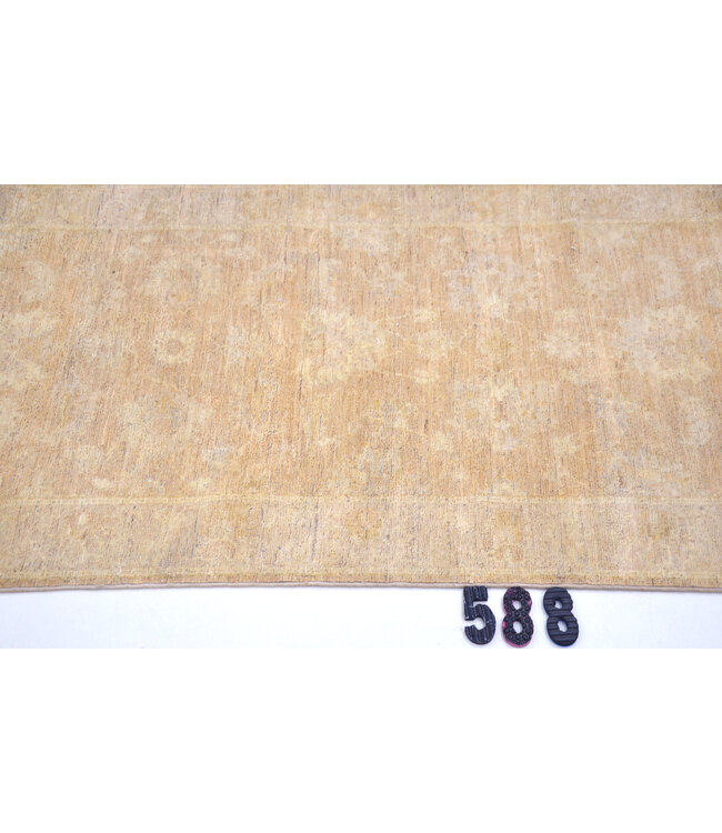 Sandfarbener Modern 588 – Handgeknüpfter Wollläufer 287 x 075 cm