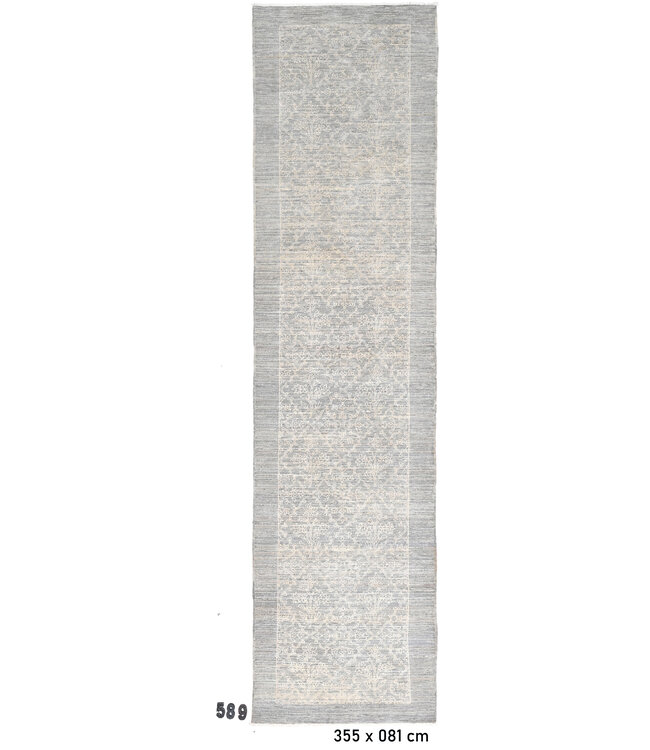 Grey Modern 589 – Hand-Knotted Wool Runner 355 x 081 cm