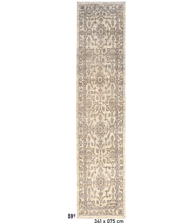 Beige Ziegler 591 – Handgeknüpfter Wollläufer 341 x 075 cm