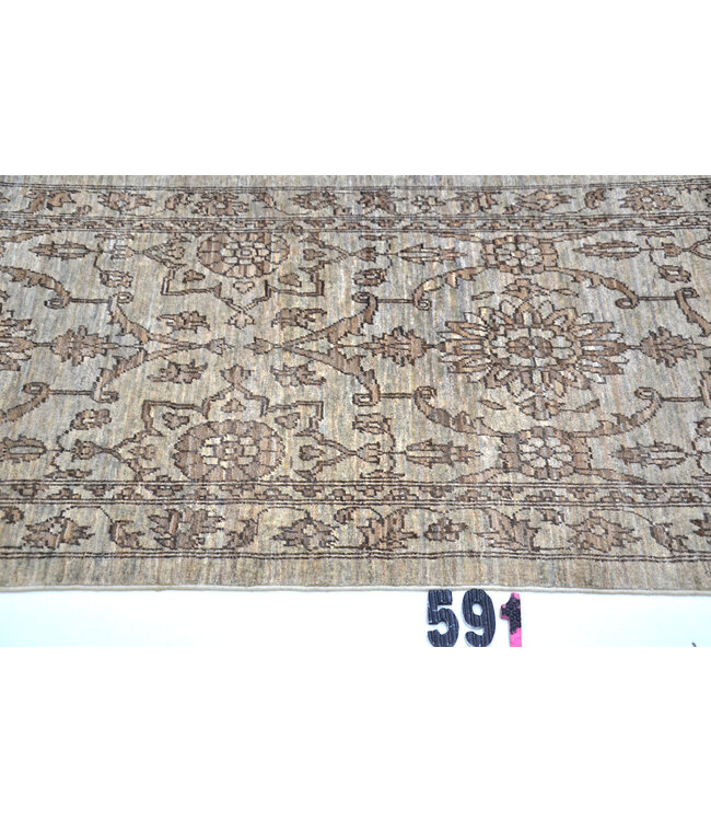 Beige Ziegler 591 – Hand-Knotted Wool Runner 341 x 075 cm