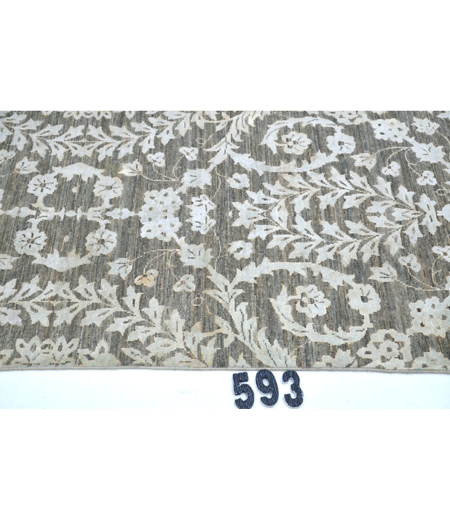 Grau-Crème Modern 593 – Handgeknüpfter Wollläufer 244 x 075 cm