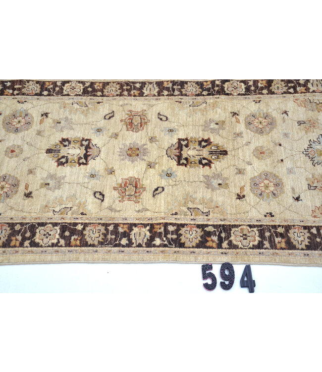 Beige-Braun Ziegler 594 – Handgeknüpfter Wollläufer 292 x 075 cm