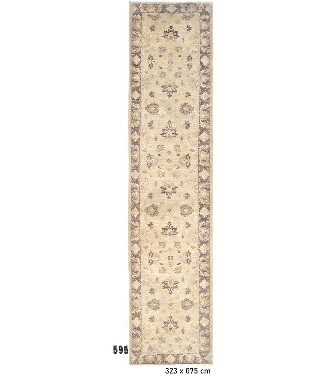 Lichtbeige Ziegler 595 – Handgeknoopte wollen loper 323 x 075 cm