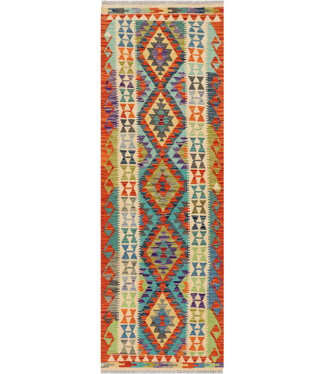 Handwoven Kilim Runner Rug - 243x80 cm | Bohemian Tribal Hallway Carpet