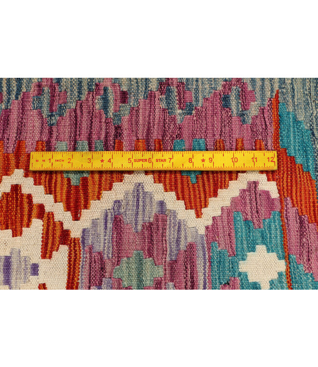 Handgeweven Kelim Vloerkleed – Multicolor Tribal Motieven, Geometrische Loper 238x81
