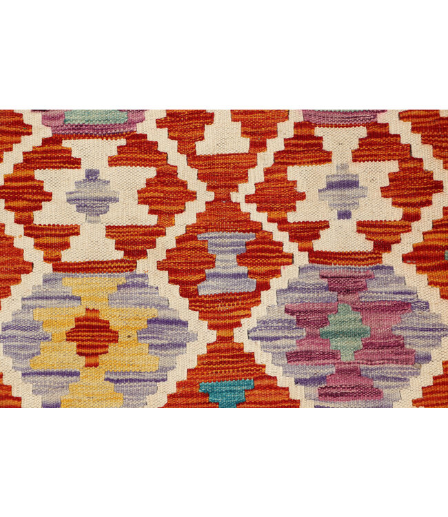 Handgeweven Kelim Vloerkleed – Multicolor Tribal Motieven, Geometrische Loper 238x81