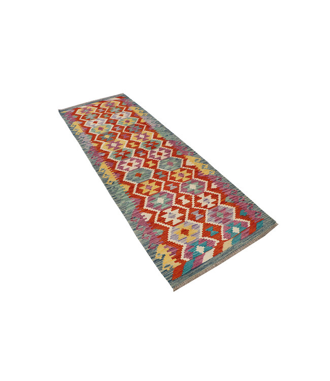 Handgeweven Kelim Vloerkleed – Multicolor Tribal Motieven, Geometrische Loper 238x81