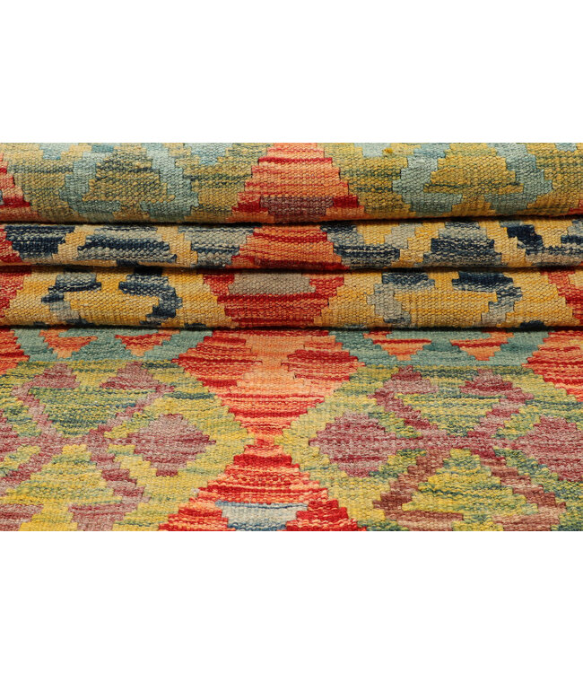 Handgeweven Kelim Loper – Medaillonpatroon in Meerkleurig | 244x80 cm Tribale Wollen Vloerkleed