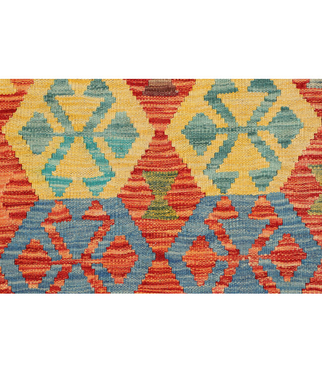 Handgeweven Kelim Loper – Medaillonpatroon in Meerkleurig | 244x80 cm Tribale Wollen Vloerkleed