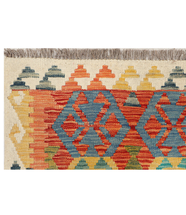 Handgeweven Kelim Loper – Medaillonpatroon in Meerkleurig | 244x80 cm Tribale Wollen Vloerkleed