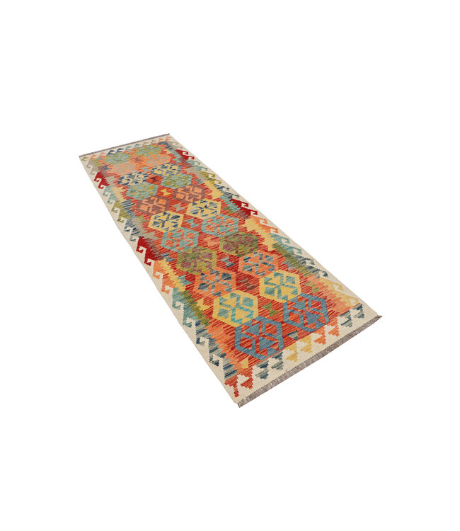 Handgeweven Kelim Loper – Medaillonpatroon in Meerkleurig | 244x80 cm Tribale Wollen Vloerkleed