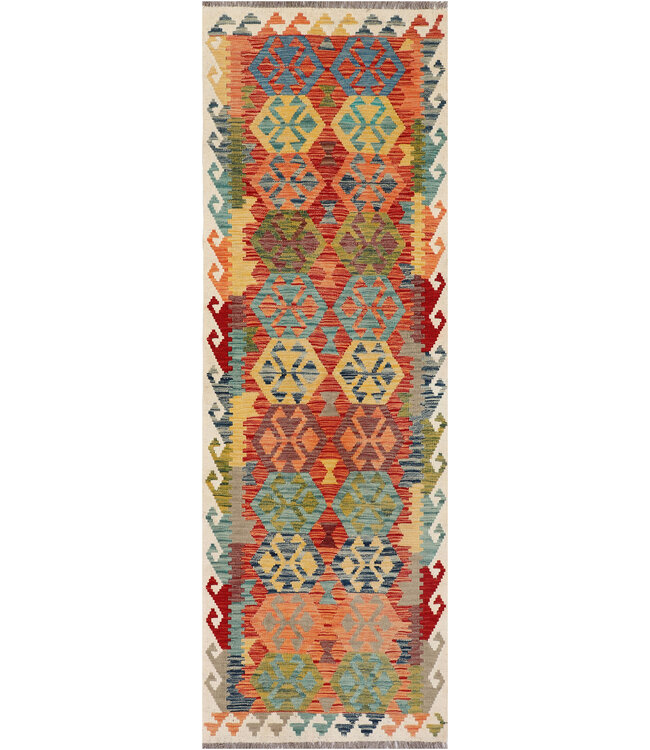 Handgewebter Kelim Läufer – Medaillonmuster in Mehrfarbig | 244x80 cm Tribal Wollteppich