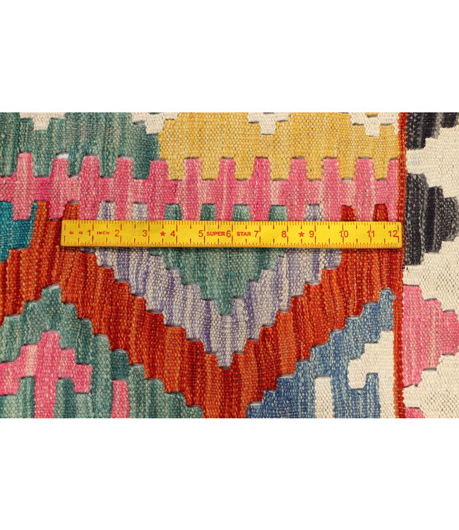 Handgewebter Kelim Läufer – Bunter Geometrischer Wollteppich | 249x80 cm Tribal Flachgewebe