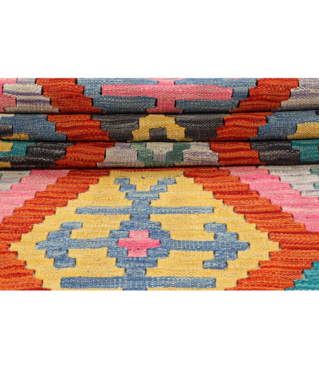 Handwoven Kilim Runner – Vibrant Geometric Tribal Rug | 249x80 cm Multi-Color Wool Flatweave