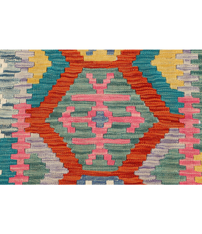 Handgeweven Kelim Loper – Levendige Geometrische Patronen | 249x80 cm Meerkleurig Wollen Tapijt