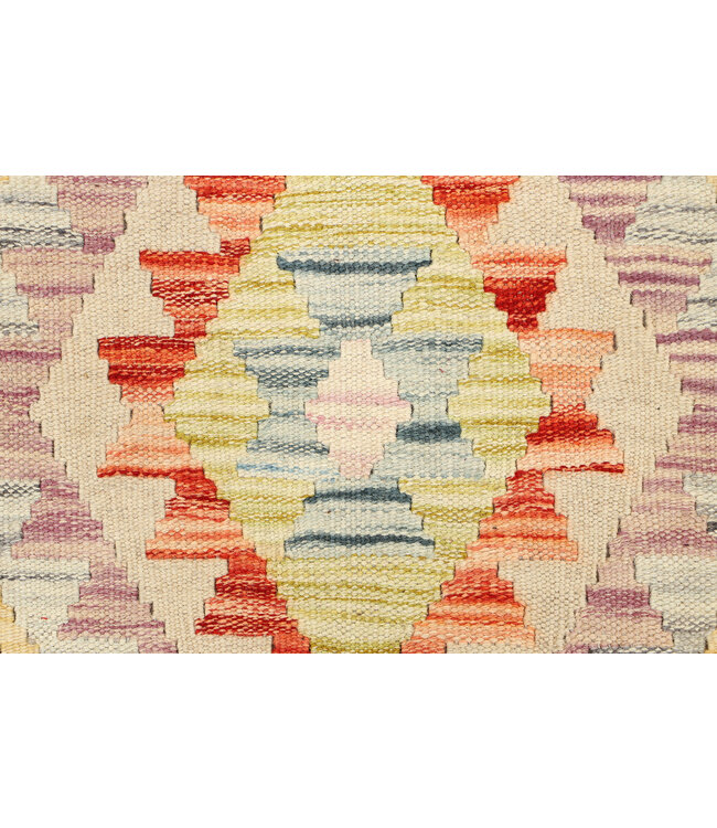 Handgeweven Boheemse Kilim Vloerkleed – Geometrisch Patroon – 246x81 cm – Vintage Pastel Loper
