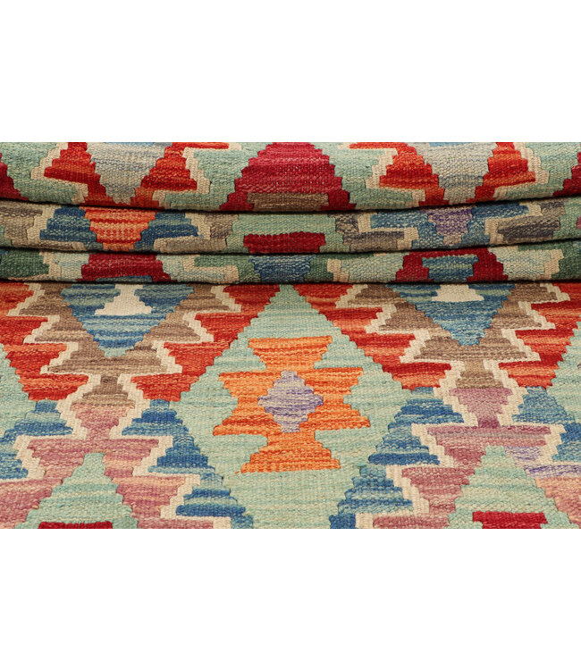 Handwoven Kilim Runner Rug – Tribal Diamond Pattern – 240x83 cm – Multicolor Wool Flatweave