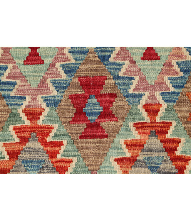 Handgeweven Kilim Loper – Tribaal Diamantpatroon – 240x83 cm – Multicolor Wollen Vloerkleed