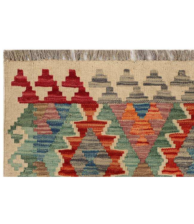 Handgeweven Kilim Loper – Tribaal Diamantpatroon – 240x83 cm – Multicolor Wollen Vloerkleed