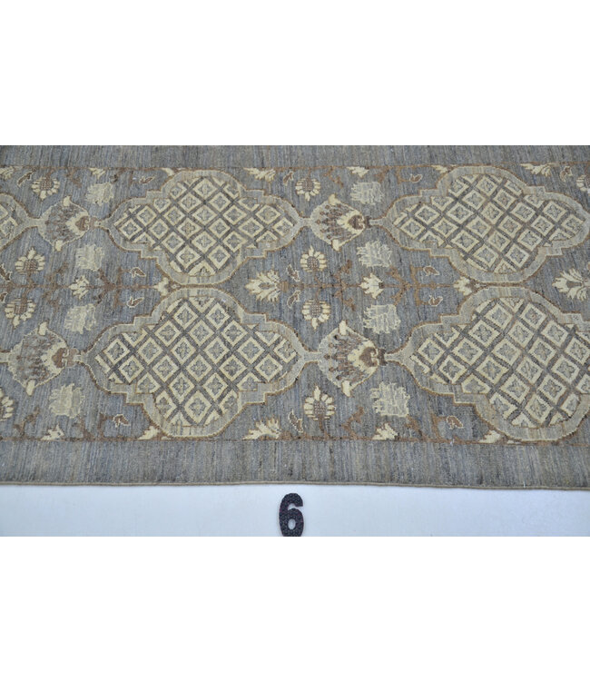 Grey Ziegler Pattern Rug - Hand-Knotted Wool - 294x77 cm