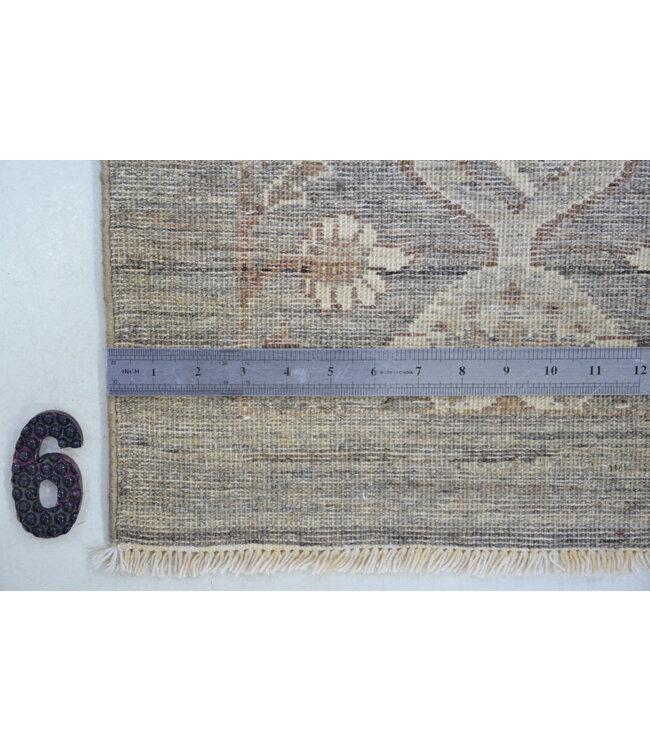 Grauer Ziegler Teppich - Handgeknüpft aus Wolle - 294x77 cm