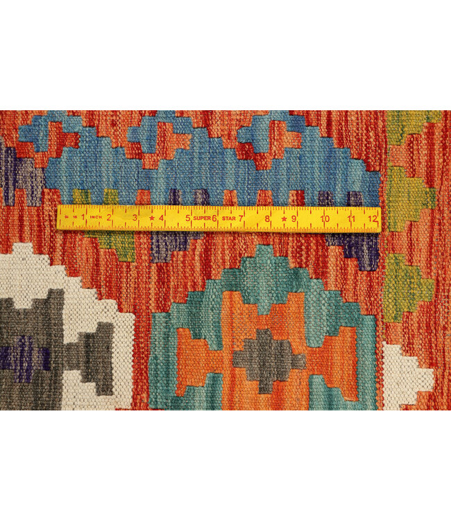 Handgeweven Afghaanse Kilim Loper – Gedurfd Tribaal Patroon – 249x85 cm – Multicolor Wollen Vloerkleed