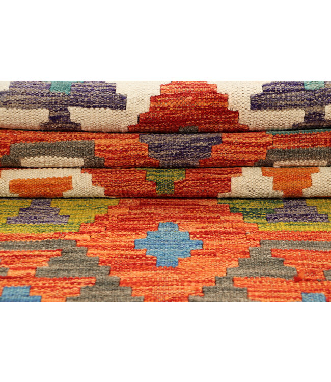 Handwoven Afghan Kilim Runner Rug – Bold Tribal Pattern – 249x85 cm – Multicolor Wool Flatweave