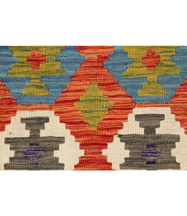 Handgeweven Afghaanse Kilim Loper – Gedurfd Tribaal Patroon – 249x85 cm – Multicolor Wollen Vloerkleed