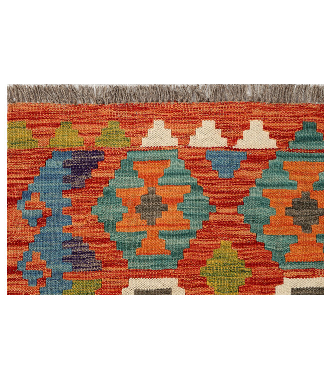 Handwoven Afghan Kilim Runner Rug – Bold Tribal Pattern – 249x85 cm – Multicolor Wool Flatweave