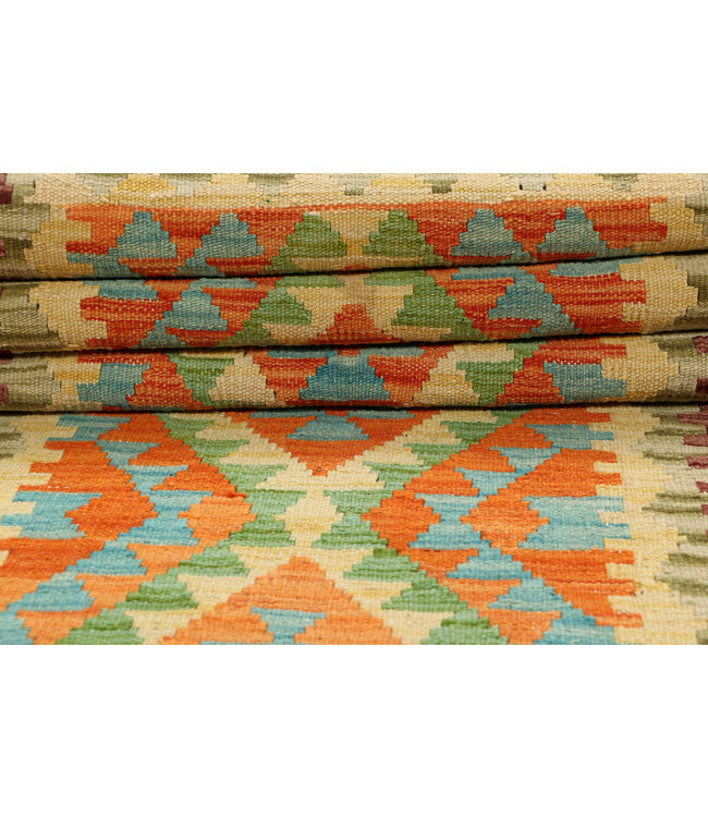 Handgeweven Kilim Loper – Aardetinten Tribaal Patroon – 252x83 cm – Wollen Vloerkleed