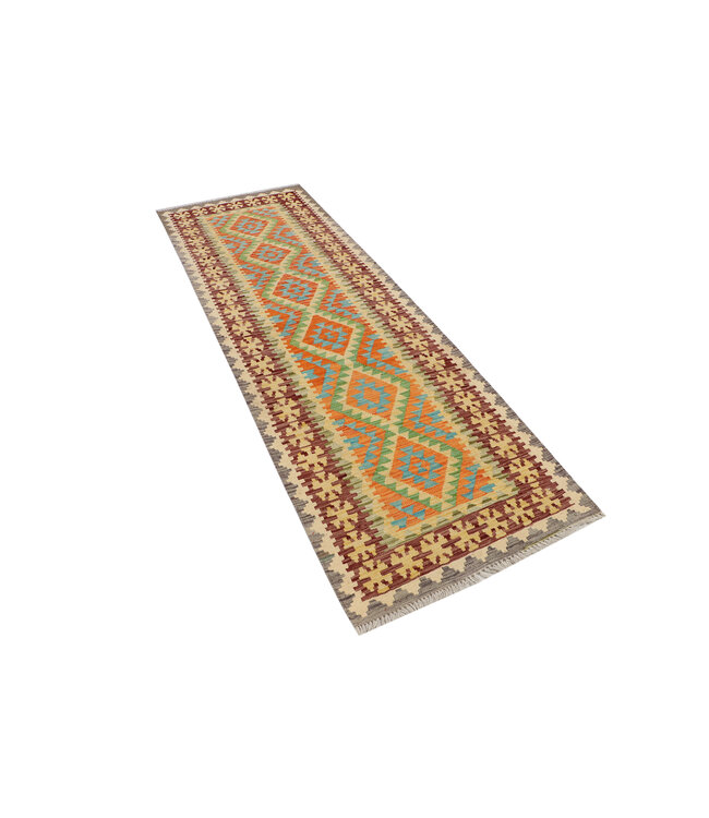 Handwoven Kilim Runner Rug – Soft Earth Tone Tribal Pattern – 252x83 cm – Wool Flatweave