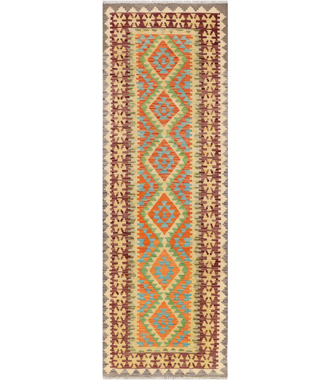 Handwoven Kilim Runner Rug – Soft Earth Tone Tribal Pattern – 252x83 cm – Wool Flatweave