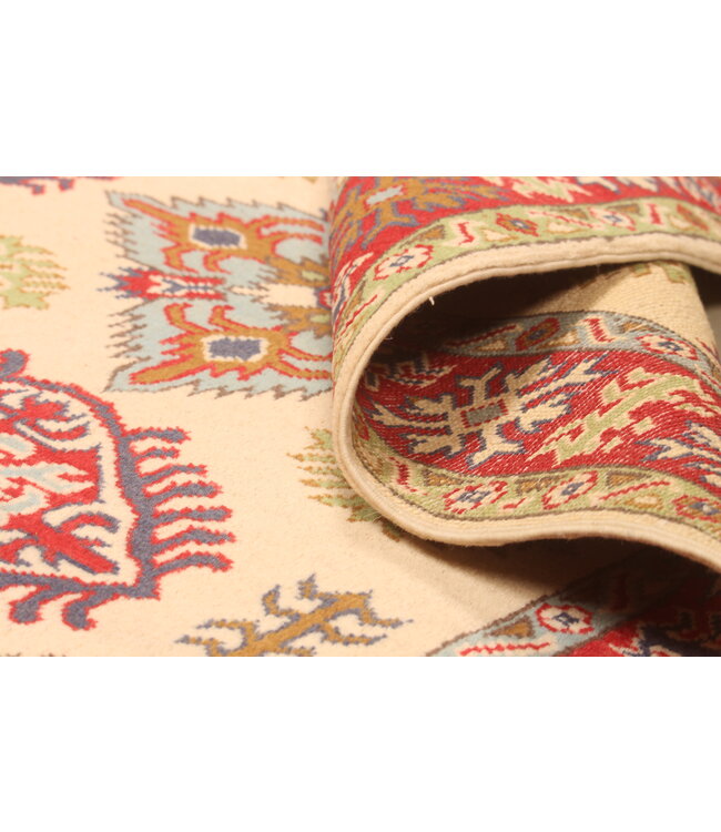 147x102cm Handgeknüpfter Woll Kazak Teppich – Authentischer Orientalischer Teppich, Traditionelles Tribal Design, Hochwertiger Handgefertigter Wollteppich