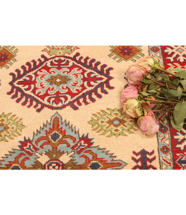 147x102cm Hand-Knotted Wool Kazak Rug – Authentic Oriental Carpet, Traditional Tribal Design, High-Quality Handmade Wool Rug