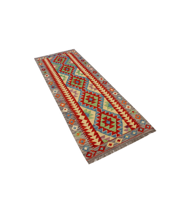 Handwoven Kilim Wool Rug – Tribal Geometric Pattern – 221x84 cm