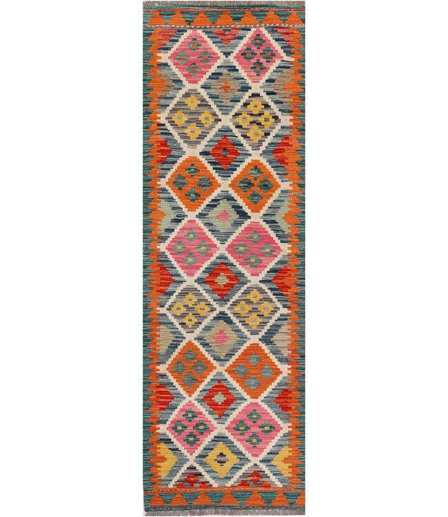 Handwoven Kilim Rug – Boho Tribal Area Carpet – 232x75 cm – 100% Wool – Colorful Ethnic Pattern