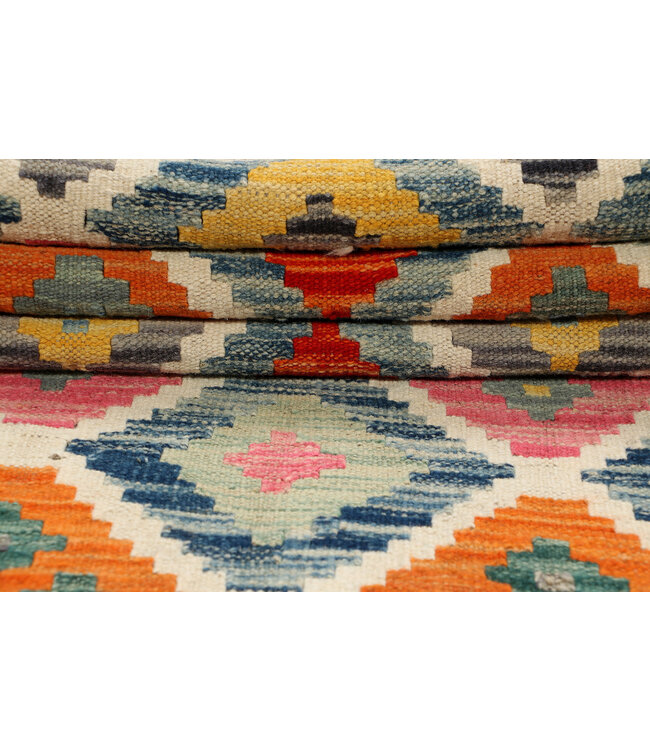 Handgeweven Kilim Vloerkleed – Bohemian Tribal Tapijt –  232x75 cm – 100% Wol – Kleurrijk Etnisch Design