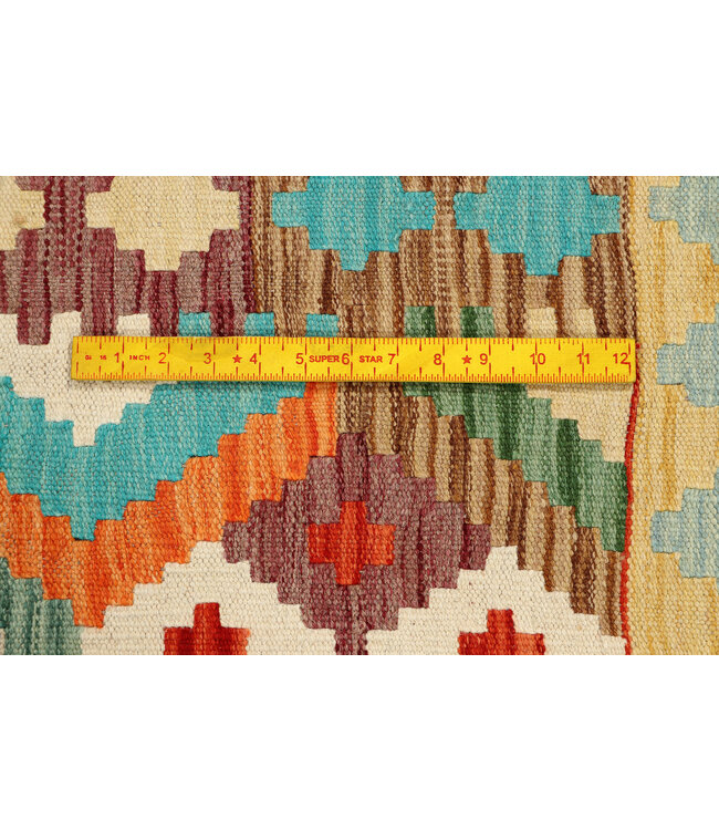 Handwoven Kilim Runner Rug – Geometric Tribal Design – 244x74 cm – Boho Vintage Wool Carpet