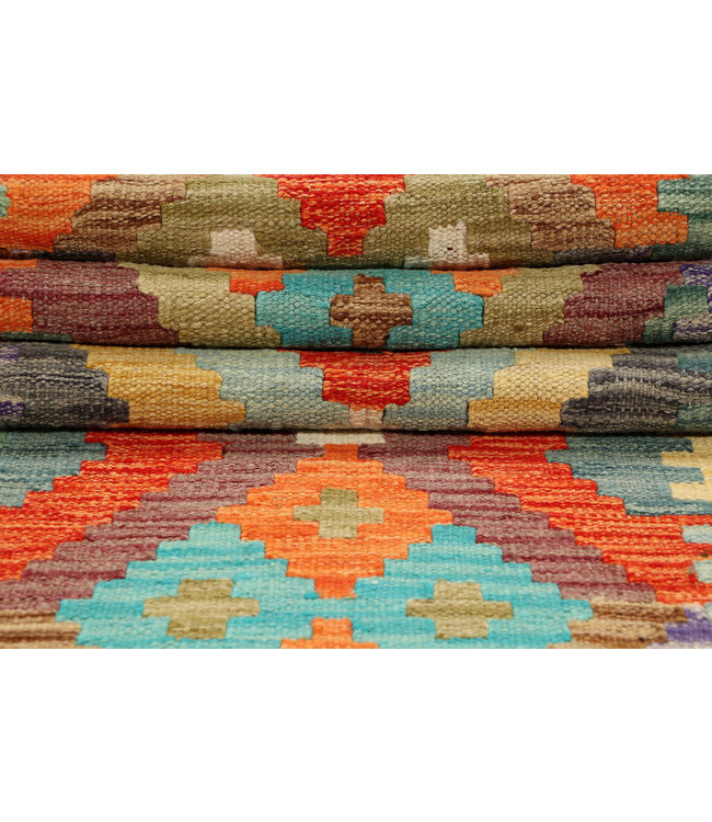 Handgeweven Kilim Loper – Geometrisch Tribaal Design – 244x74 cm – Boho Vintage Wollen Tapijt