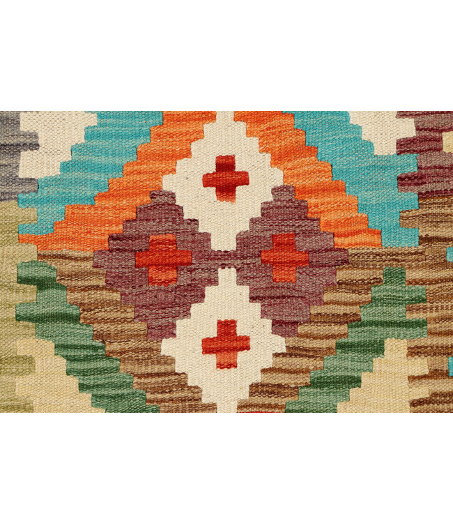 Handwoven Kilim Runner Rug – Geometric Tribal Design – 244x74 cm – Boho Vintage Wool Carpet