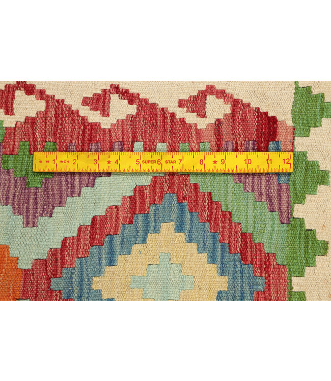 Handgemaakte Kleurrijke Kilim Vloerkleed – Geometrisch Boho Tapijt – 244x80 cm