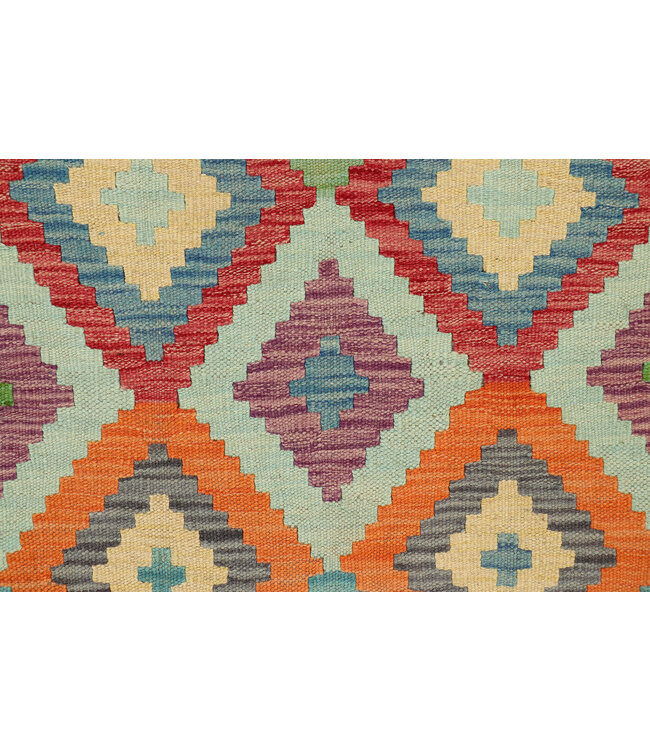 Handgefertigter Bunter Kilim-Teppich – Geometrischer Boho-Läufer – 244x80 cm