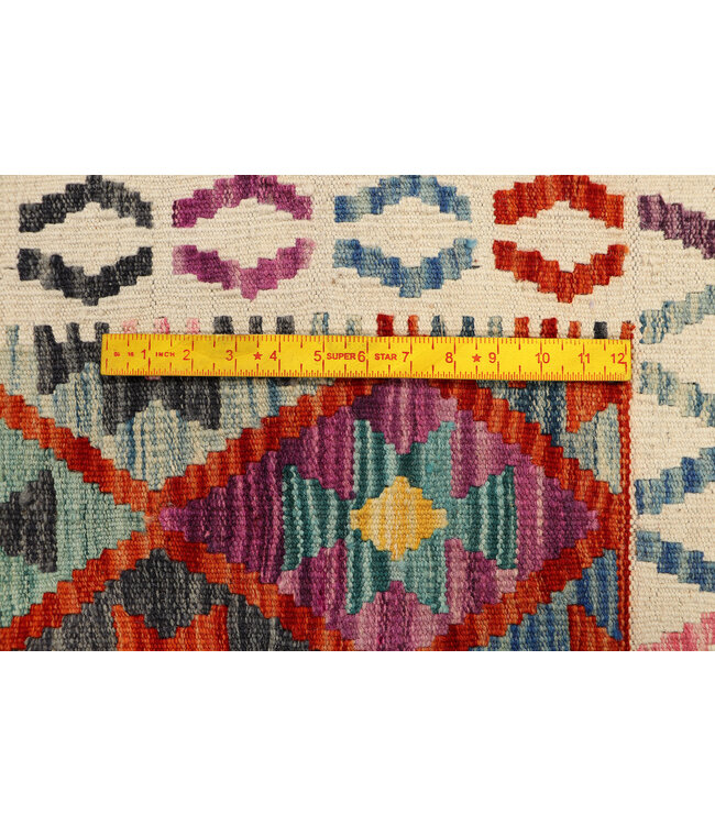 Handgefertigter Kilim-Läufer – Bunter Geometrischer Teppich – 253x87 cm